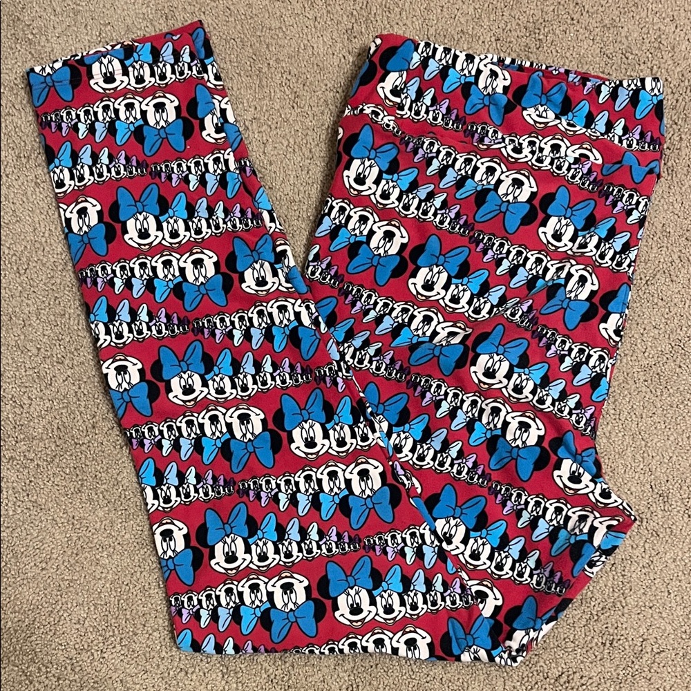 LuLaRoe Red and Blue Minnie Mouse Print Leggings